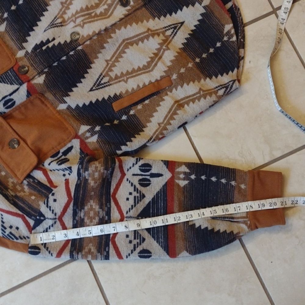 Western Shaket Sweater Jacket Tribal Aztec Print brown black buttondown L - Picture 10 of 13